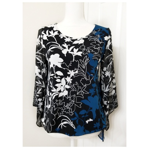 Alfani Womens Zebra Print Long Sleeve Jewel Neck Top White Size Small main image 0